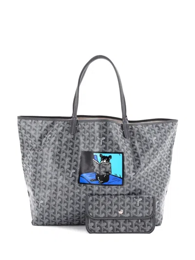 Pre-owned Goyard Saint Louis Printed Coated Canvas Gm Tote Bag In Gray