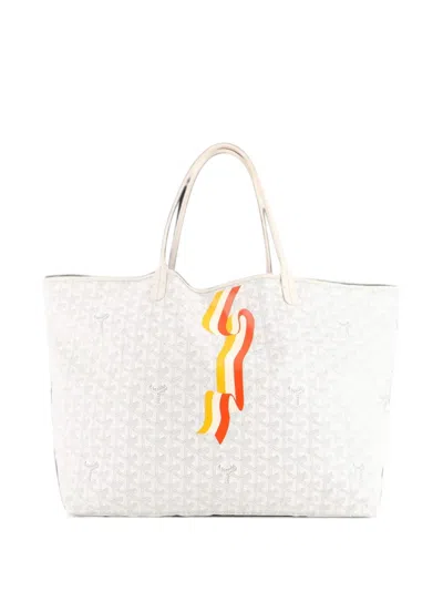 Pre-owned Goyard Saint Louis Printed Coated Canvas Gm Tote Bag In White