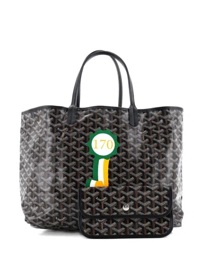 Pre-owned Goyard Saint Louis Printed Coated Canvas Pm Tote Bag In Black