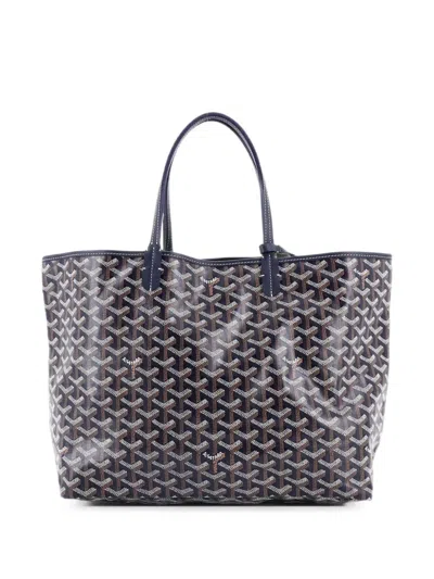 Pre-owned Goyard Saint Louis Printed Coated Canvas Pm Tote Bag In Blue