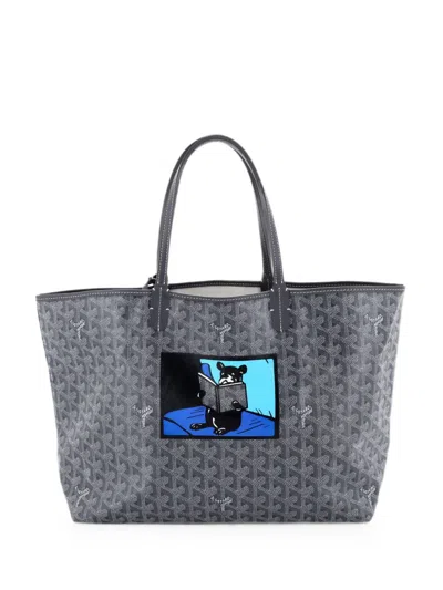 Pre-owned Goyard Saint Louis Printed Coated Canvas Pm Tote Bag In Grey