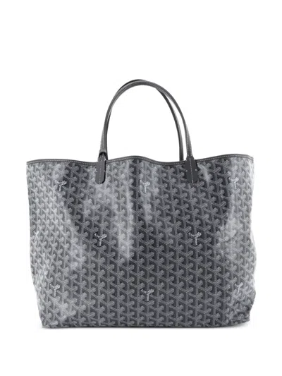 Pre-owned Goyard Saint Louis Reversible Coated Canvas And Printed Canvas Gm Tote Bag In Gray