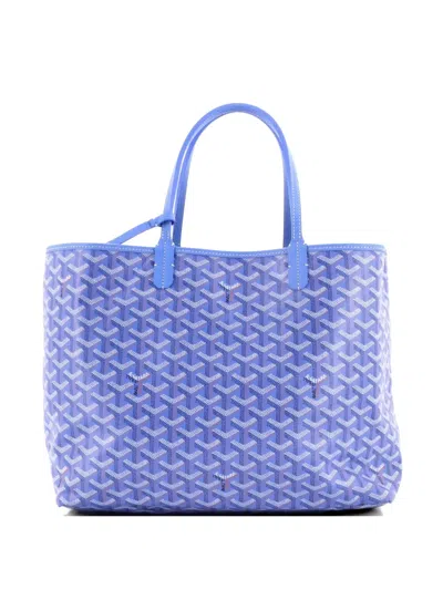 Pre-owned Goyard Saint Louis Reversible Coated Canvas And Printed Canvas Pm Tote Bag In Blue
