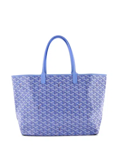 Pre-owned Goyard Saint Louis Reversible Coated Canvas And Printed Canvas Pm Tote Bag In Blue