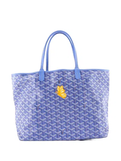 Pre-owned Goyard Saint Louis Reversible Printed Coated Canvas And Printed Canvas Pm Tote Bag In Blue