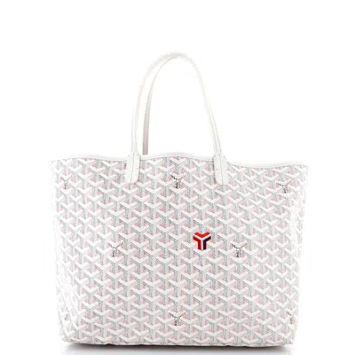 Pre-owned Goyard Saint Louis Tote Claire Voie Coated Canvas Pm In White