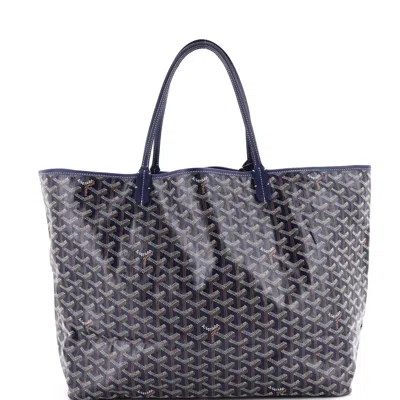 Pre-owned Goyard Saint Louis Tote Coated Canvas Gm In Blue