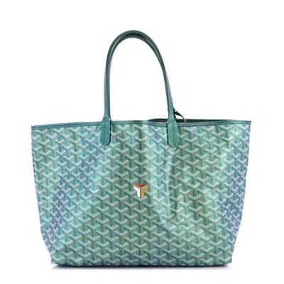Pre-owned Goyard Saint Louis Tote Iridescent Coated Canvas Pm In Green