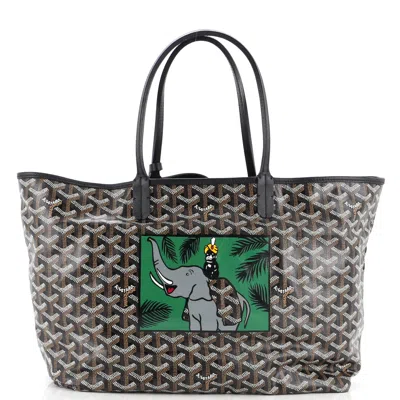 Pre-owned Goyard Saint Louis Tote Printed Coated Canvas Pm In Black