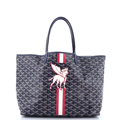 Pre-owned Goyard Saint Louis Tote Printed Coated Canvas Pm In Blue