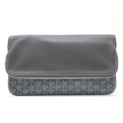 Pre-owned Goyard Saint Marie Mm Clutch Bag Coated Canvas Leather In Gray