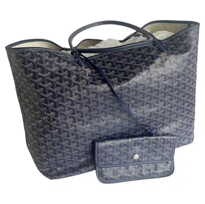 Pre-owned Goyard Saint Pm Medium Tote 2014 Navy Ine Canvas In Blue