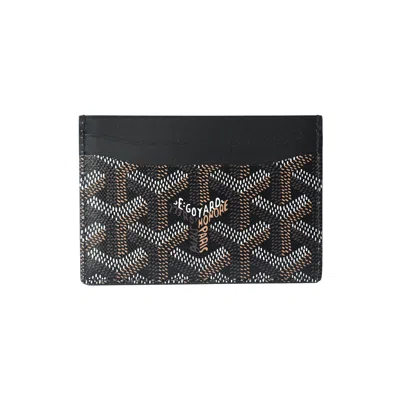 Pre-owned Goyard Saint Sulpice Card Holder Black Tan Canvas