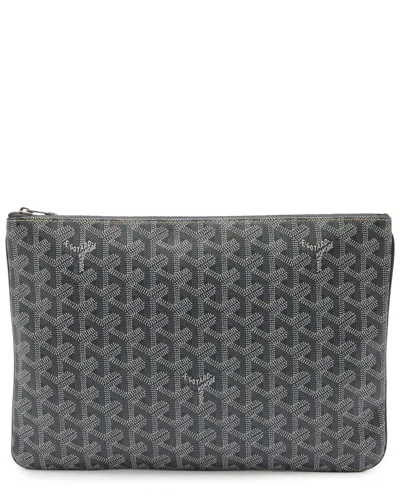 Pre-owned Goyard Sena Mm Clutch Bag Gray White (authentic Pre-loved)