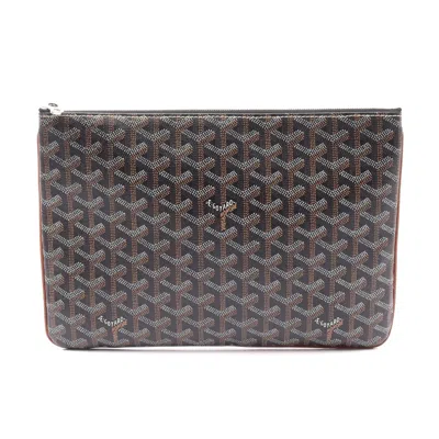 Pre-owned Goyard Sena Mm Clutch Bag Pvc Canvas In Brown