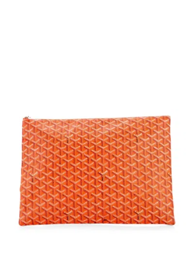 Pre-owned Goyard Senat Zip Coated Canvas Gm Pouch In Orange