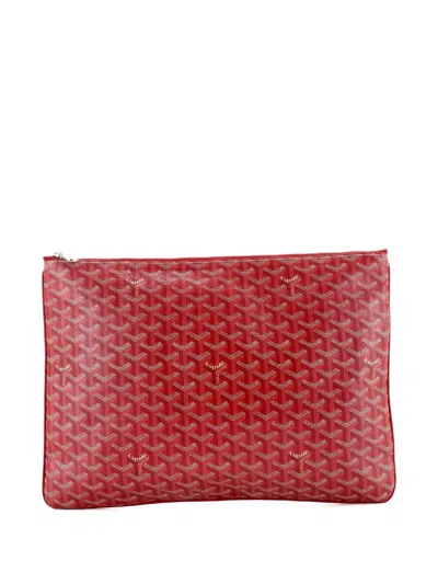 Pre-owned Goyard Senat Zip Coated Canvas Gm Pouch In Red