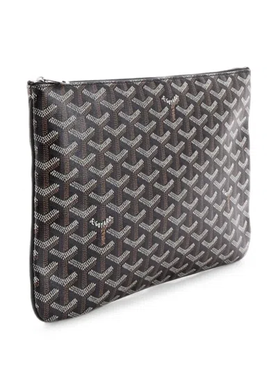 Pre-owned Goyard Senat Zip Coated Canvas Mm Pouch In 褐色