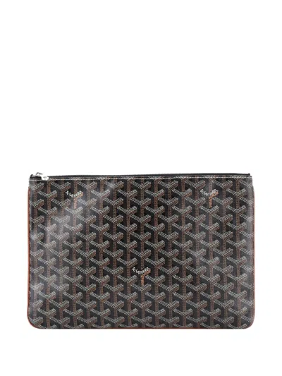 Pre-owned Goyard Senat Zip Coated Canvas Mm Pouch In Black