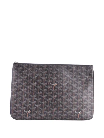 Pre-owned Goyard Senat Zip Coated Canvas Mm Pouch In Black