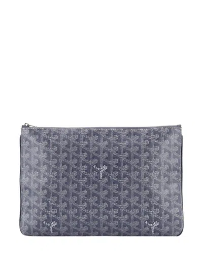 Pre-owned Goyard Senat Zip Coated Canvas Mm Pouch In Gray