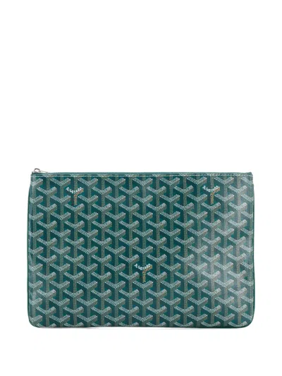 Pre-owned Goyard Senat Zip Coated Canvas Mm Pouch In Green