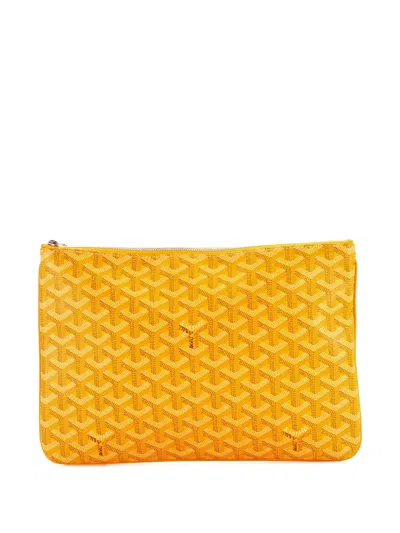 Pre-owned Goyard Senat Zip Coated Canvas Mm Pouch In Yellow