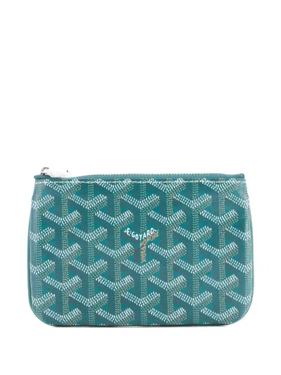 Pre-owned Goyard Senat Zip Coated Canvas Pm Pouch In Green