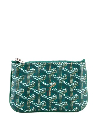 Pre-owned Goyard Senat Zip Key Coated Canvas Nano Pouch In Green