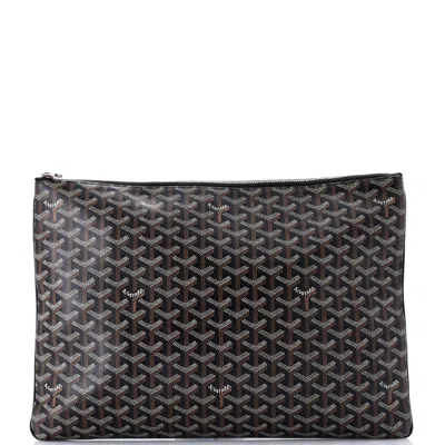 Pre-owned Goyard Senat Zip Pouch Coated Canvas Gm In Black