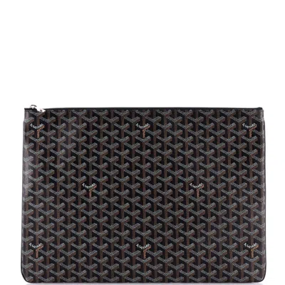 Pre-owned Goyard Senat Zip Pouch Coated Canvas Gm In Brown