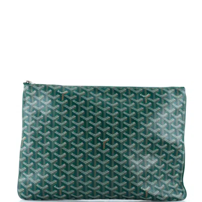 Pre-owned Goyard Senat Zip Pouch Coated Canvas Gm In Green