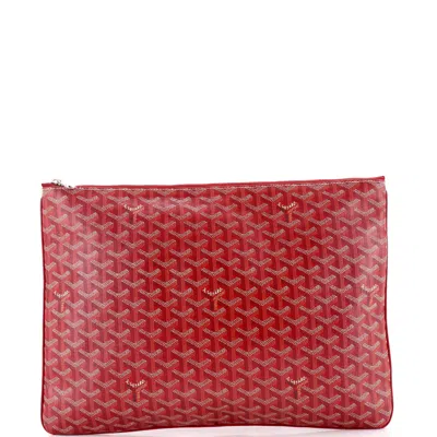 Pre-owned Goyard Senat Zip Pouch Coated Canvas Gm In Red