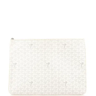 Pre-owned Goyard Senat Zip Pouch Coated Canvas Gm In White