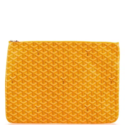 Pre-owned Goyard Senat Zip Pouch Coated Canvas Gm In Yellow
