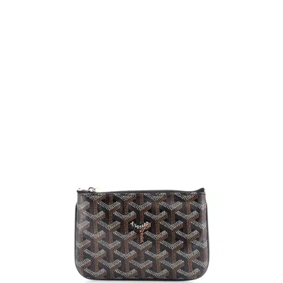 Pre-owned Goyard Senat Zip Pouch Coated Canvas Mini In Black