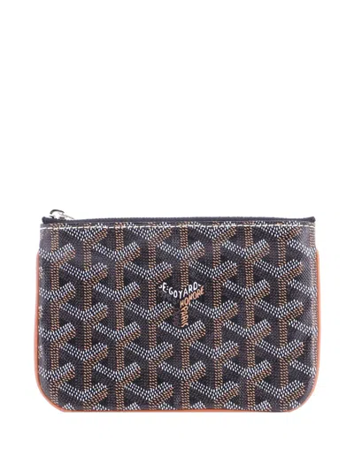 Pre-owned Goyard Senat Zip Pouch Coated Canvas Mini Clutch Bag In Brown