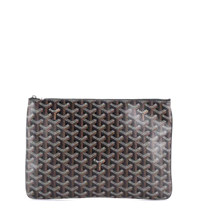 Pre-owned Goyard Senat Zip Pouch Coated Canvas Mm In Black