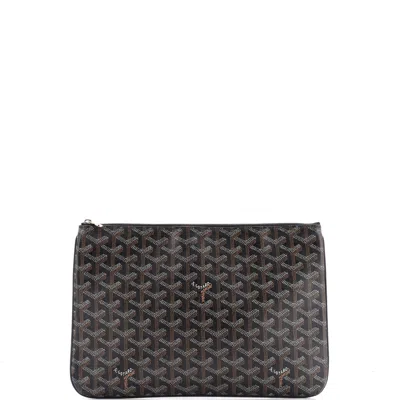 Pre-owned Goyard Senat Zip Pouch Coated Canvas Mm In Black