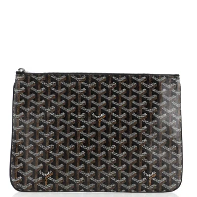 Pre-owned Goyard Senat Zip Pouch Coated Canvas Mm In Black