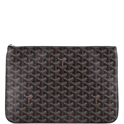 Pre-owned Goyard Senat Zip Pouch Coated Canvas Mm In Black