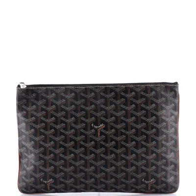 Pre-owned Goyard Senat Zip Pouch Coated Canvas Mm In Black