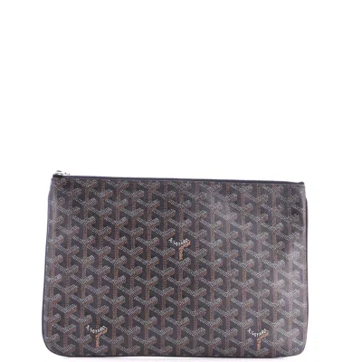 Pre-owned Goyard Senat Zip Pouch Coated Canvas Mm In Black