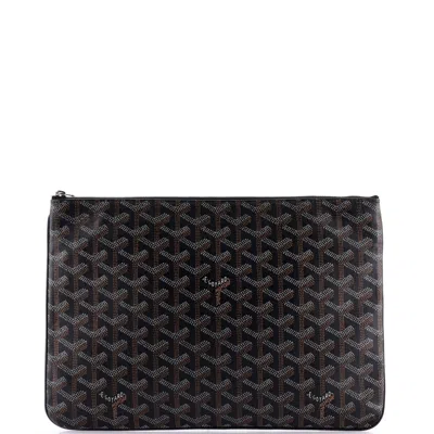 Pre-owned Goyard Senat Zip Pouch Coated Canvas Mm In Black