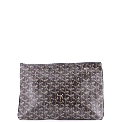 Pre-owned Goyard Senat Zip Pouch Coated Canvas Mm In Brown