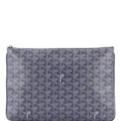 Pre-owned Goyard Senat Zip Pouch Coated Canvas Mm In Gray