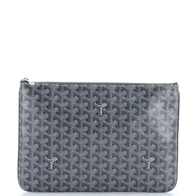 Pre-owned Goyard Senat Zip Pouch Coated Canvas Mm In Gray