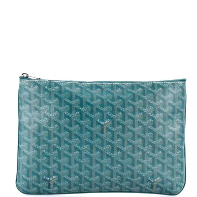 Pre-owned Goyard Senat Zip Pouch Coated Canvas Mm In Green
