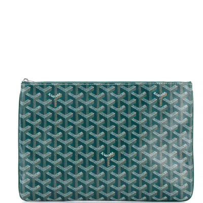 Pre-owned Goyard Senat Zip Pouch Coated Canvas Mm In Green