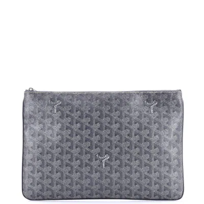 Pre-owned Goyard Senat Zip Pouch Coated Canvas Mm In Grey